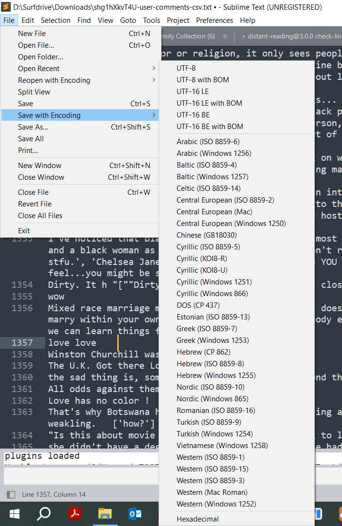 Changing file encoding in Sublime Text